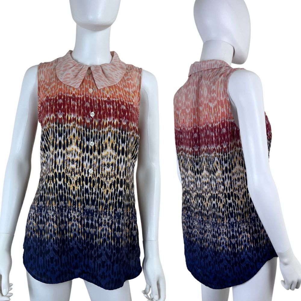 Cabi Women Size S Peter Pan Collar Ombre Semi Sheer Shell Tank Blouse Office